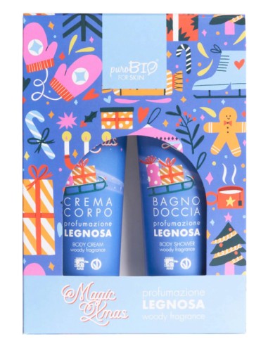 PUROBIO FOR SKIN KIT CREMA CORPO E BAGNO DOCCIA DA 150 ML FRAGRANZA LEGNOSA