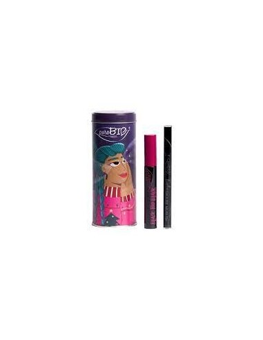 PUROBIO COSMETICS KIT MASCARA BLACK TOO BLACK + EYELINER BRUSH PEN