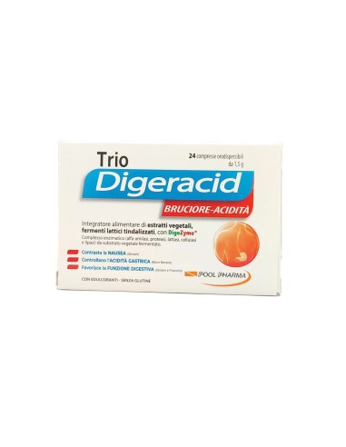 POOL PHARMA TRIO DIGERACID INTEGRATORE ALIMENTARE SENZA GLUTINE 24 COMPRESSE