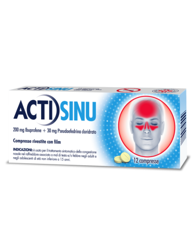 ACTISINU SINUSITE RAFFREDDORE E MAL DI TESTA 12 COMPRESSE 200MG+30MG