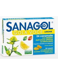 SANAGOL GOLA VOCE SENZA ZUCCHERO GUSTO LIMONE 24 CARAMELLE MAL DI GOLA