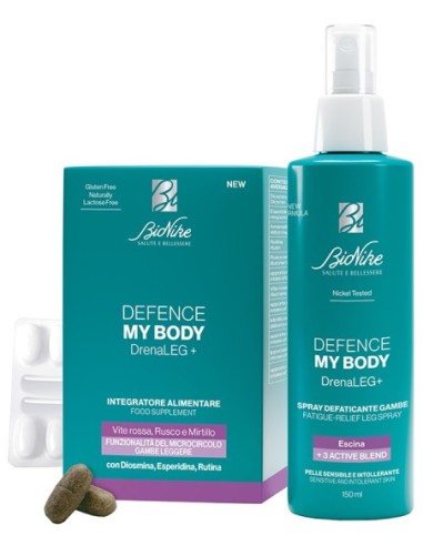 BIONIKE DEFENCE MY BODY KIT IN & OUT 1 DRENALEG+ 60 COMPRESSE + 1 SPRAY DEFATICANTE GAMBE 150ML