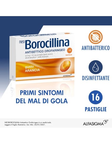 NEOBOROCILLINA ANTISETTICO MAL DI GOLA 16 PASTIGLIE GUSTO ARANCIA